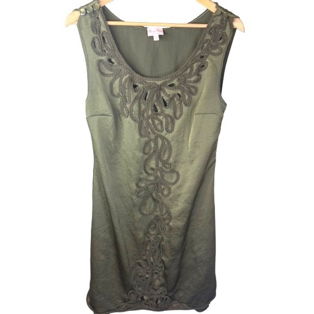 Tracy Reese‎ New York Olive Green Dress Sleeveless Embellished Size 6 Shift